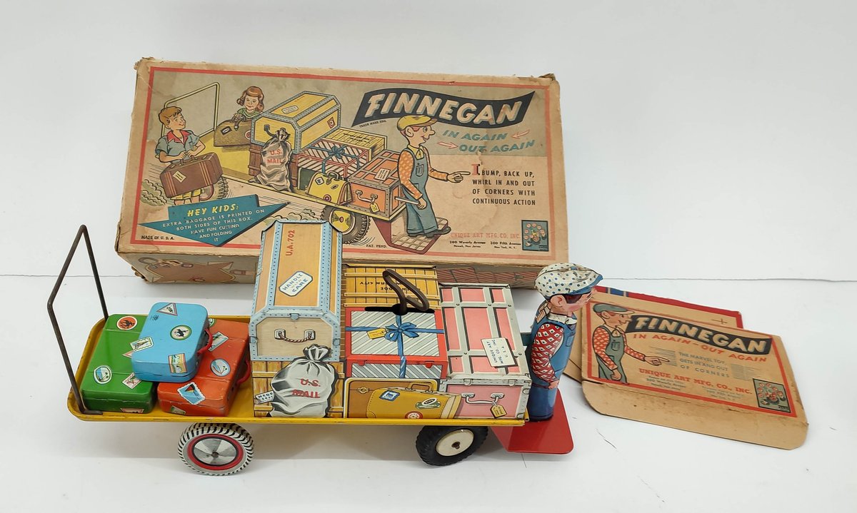 TOYS UNIQUE ART MFG CO INC FINNEGAN AND HIS BAGGAGE CART IN AGAIN OUT AGAIN MADE IN USA THE MARVEL TOY BOX IS VERY ROUGH  INV 262380671