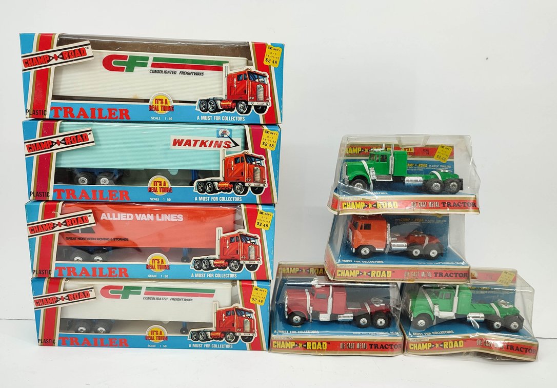 TOYS 8PC CHAMP OF THE ROAD 4- TRAILER & 4- TRUCKS IN PACKAGES  INV 262380676