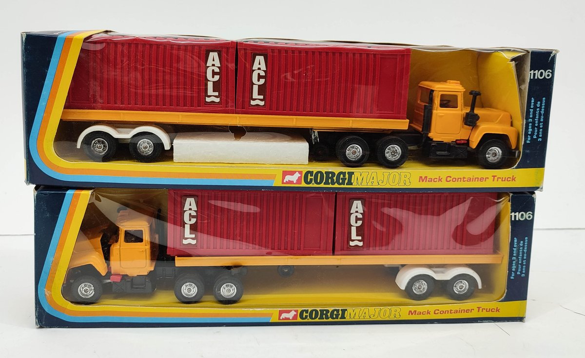 TOYS 2 CORGI MAJOR MACK CONATINER TRUCK & TRAILER 1106 DIE CAST VEHICLES OBS  INV 262380680