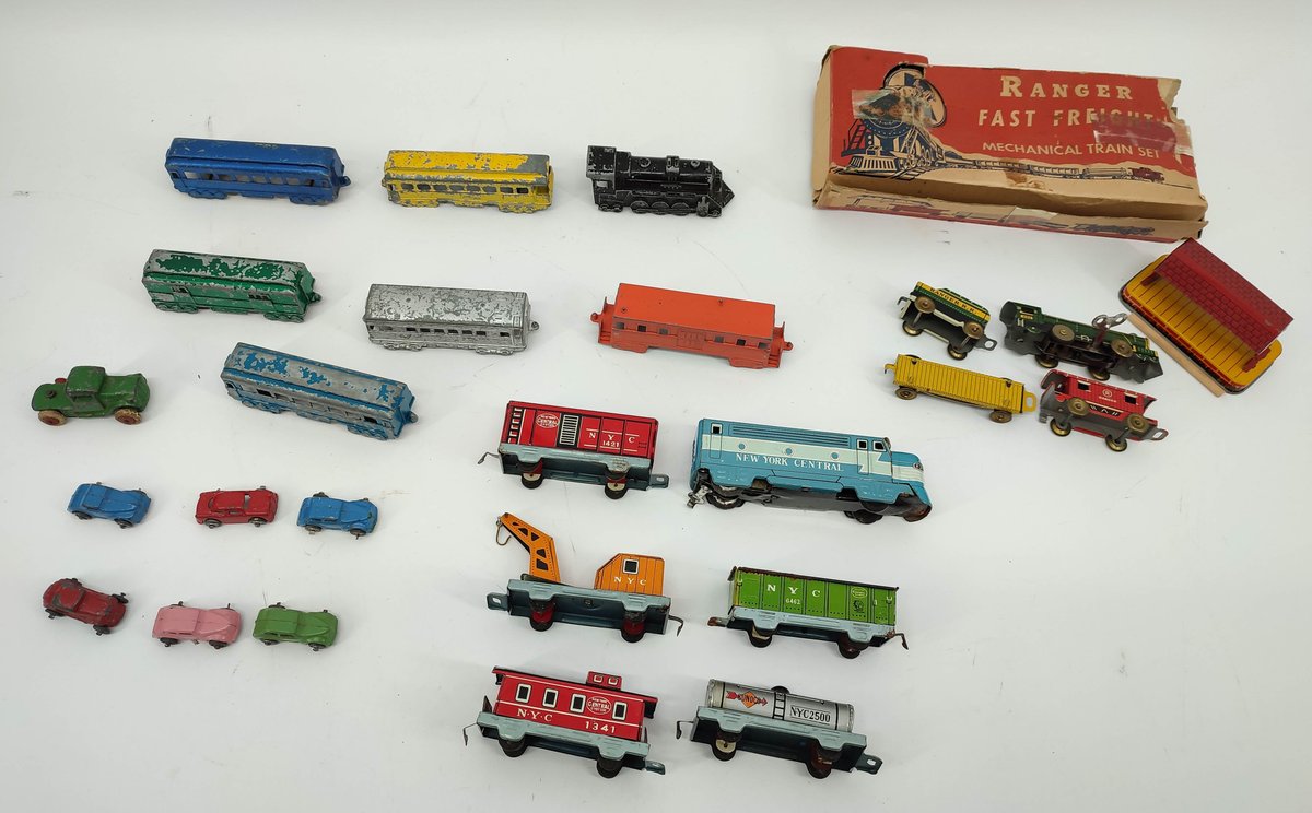 ASSORTMENT OF TOY TRAINS & VEHICLES MIXED METAL AND TIN  INV 262380738