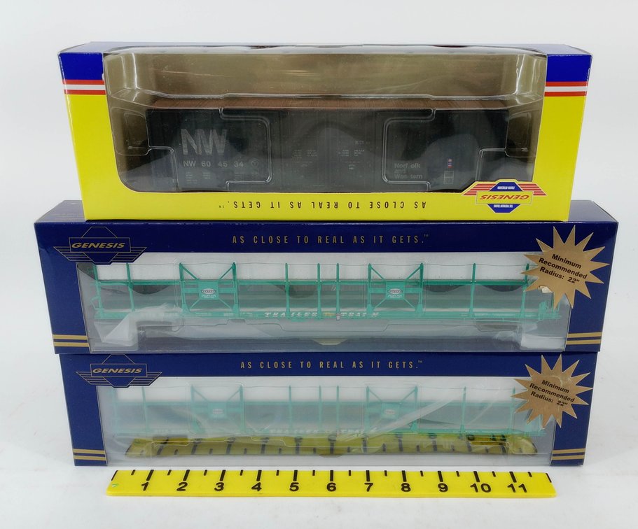 3 ATHEARN GENESIS NW HOPPER & 2 NYC TRAILER TRAIN BI-LEVEL AUTO RACKS, 3 OBS  INV 262860051