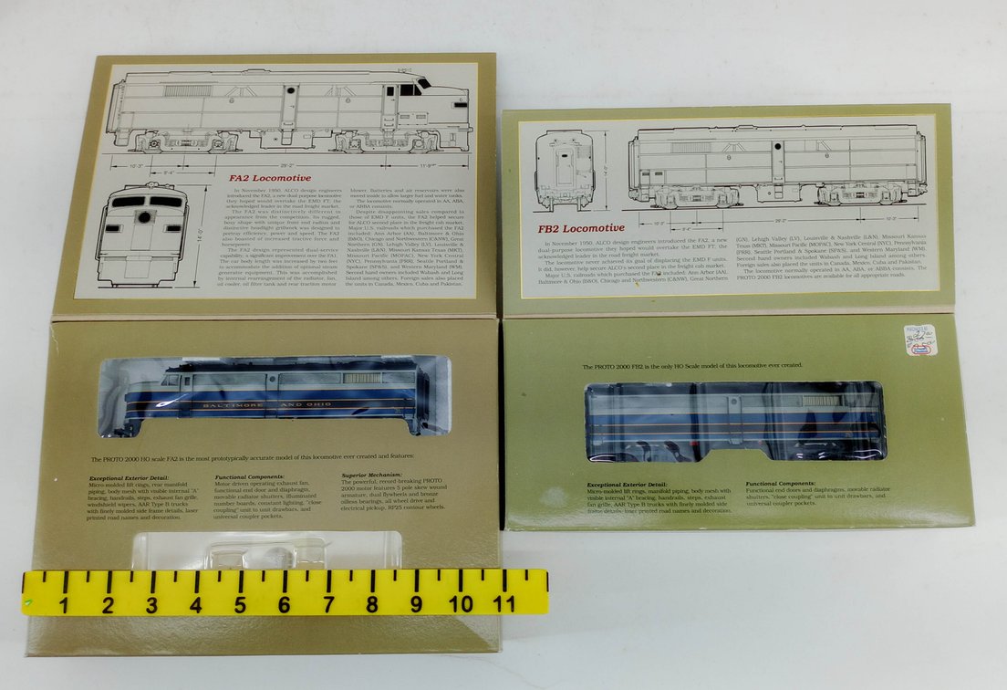 2 PROTO 2000 HO FA2 & FB2 BALTIMORE AND OHIO DIESEL LOCOMOTIVES, 2 OBS  INV 262860062