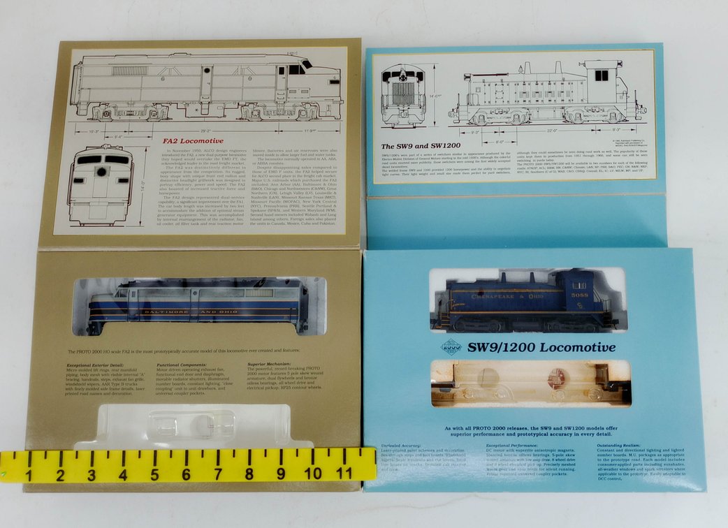 2 PROTO 2000 HO FA2 BALTIMORE AND OHIO & SW9/1200 C&O LOCOMOTIVES, 2 OBS  INV 262860063