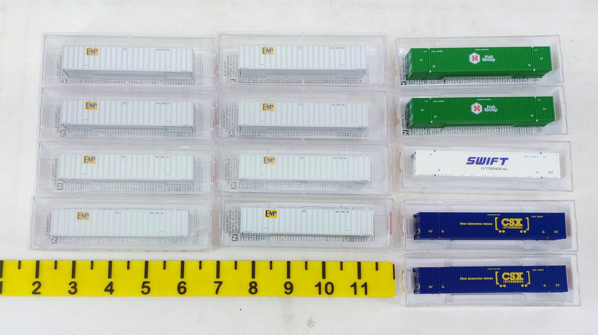 MICRO-TRAINS N SCALE EMP, CSX, HUB GROUP & SWIFT 48' & 53' CONTAINERS, 13 OBS INV 263331963