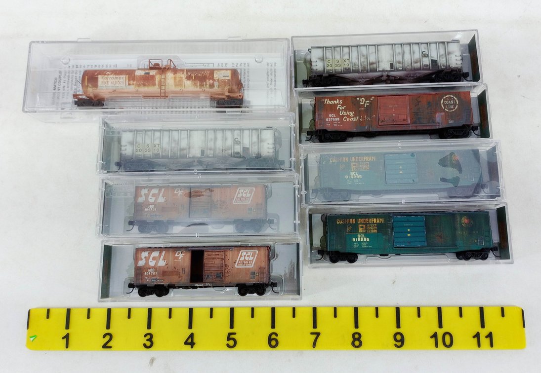8 MICRO-TRAINS LINE N SCALE WEATHERED SCL CSX FERROMEX FREIGHT CARS, 8 OBS INV 263331962