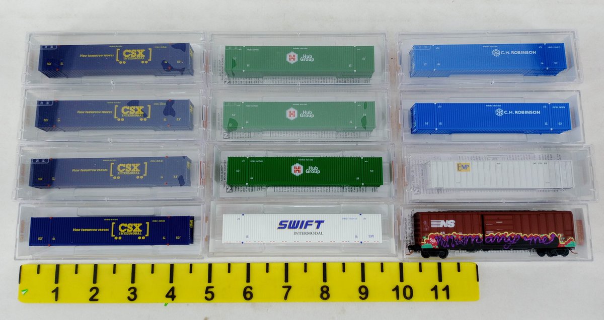 MICRO-TRAINS N SCALE ASSORTED CSX, HUB GROUP, C.H. ROBINSON CONTAINERS & NS BOXCAR, 12 OBS INV 263331964