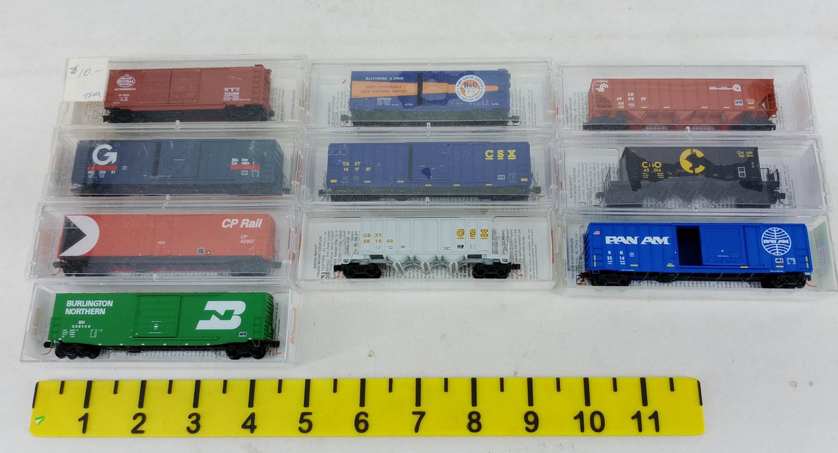 10 ASSORTED N SCALE MICRO-TRAINS BOXCARS & HOPPERS PAN AM CSX BN CP RAIL, 10 OBS INV 263331989