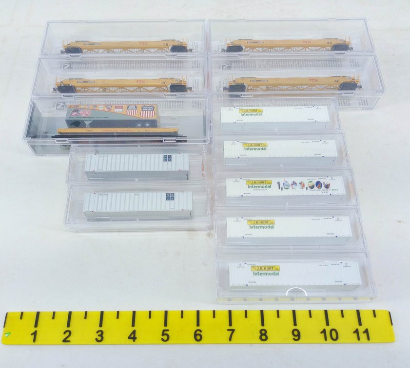 12 MIXED MICRO-TRAINS N SCALE TTX WELL CARS & J.B. HUNT CONTAINERS, 12 OBS INV 263331991