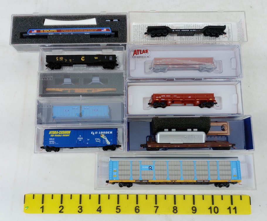 10 ASSORTED MICRO-TRAINS LINE N SCALE FREIGHT CARS & FLAT CARS, SOME OBS INV 263331993