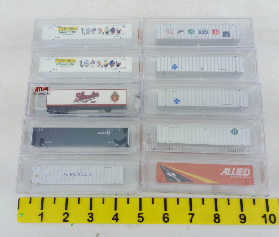 MICRO-TRAINS N SCALE ASSORTED INTERMODAL CONTAINERS & ATLAS STROH'S TRAILER, 10 OBS INV 263331994