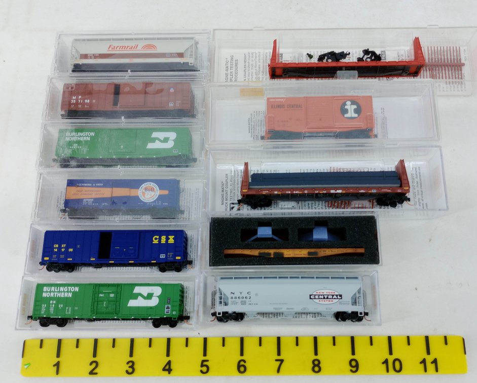 11 ASSORTED MICRO-TRAINS N SCALE FREIGHT CARS BN CSX NYC B&O IC MP FARMRAIL, SOME OBS INV 263331992