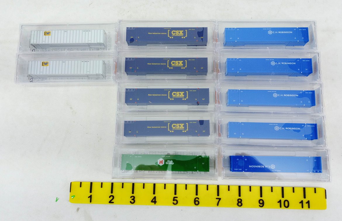 12 MIXED MICRO-TRAINS N SCALE CSX, C.H. ROBINSON, EMP & HUB GROUP CONTAINERS, 12 OBS INV 263331997