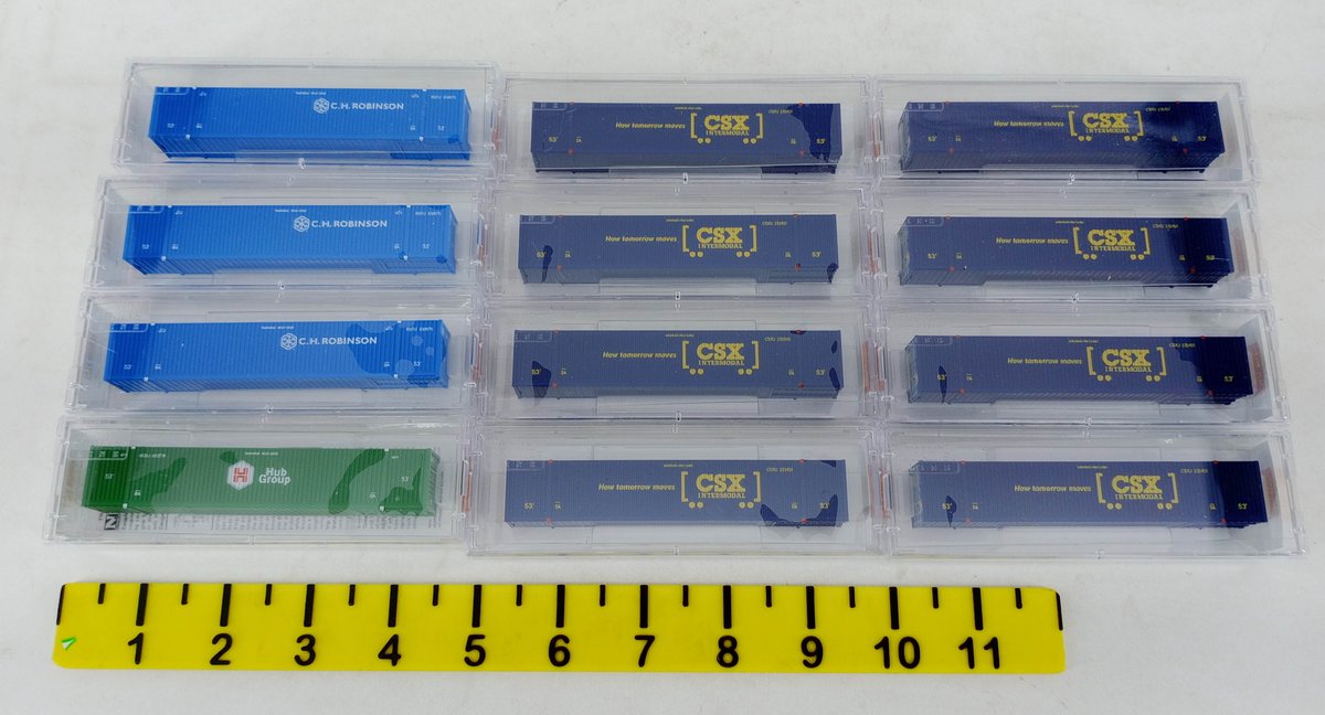 12 MICRO-TRAINS N SCALE 53FT CONTAINERS CSX, C.H. ROBINSON & HUB GROUP, 12 OBS INV 263332000