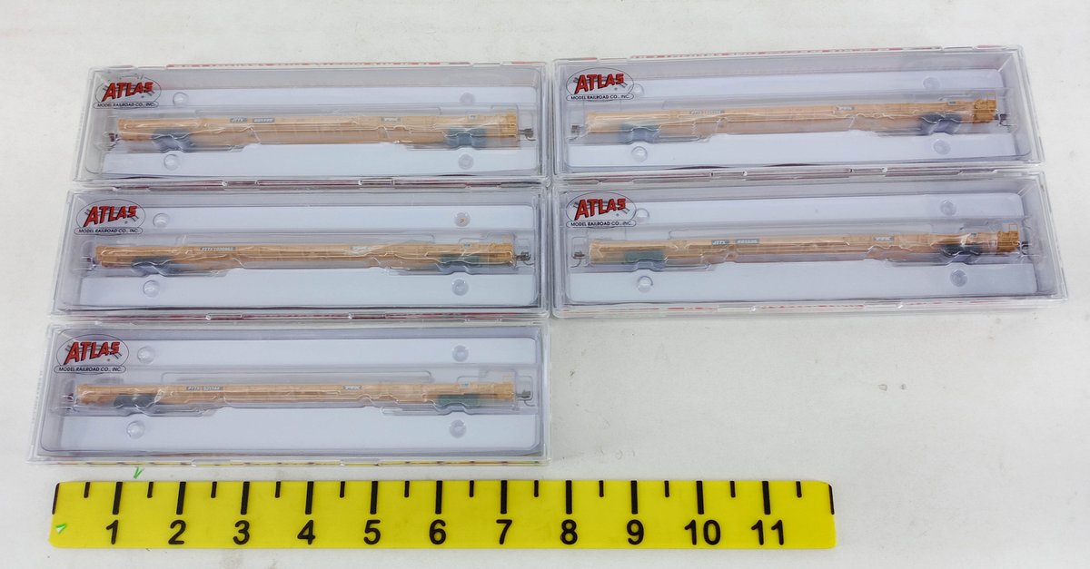 5 ATLAS N SCALE F89J PTTX YELLOW FLAT CARS, 5 OBS INV 263332005
