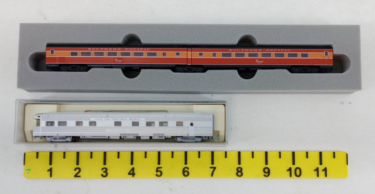 2 KATO N SCALE 106-6301 SOUTHERN PACIFIC DAYLIGHT CHAIR CARS & 156-0899 CHICAGO BUSINESS CAR, 2 OBS  INV 263332027