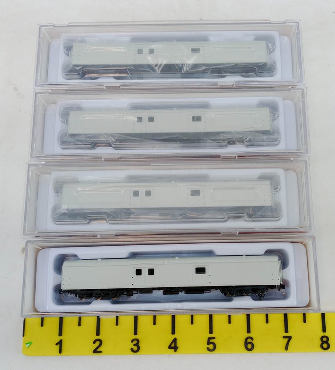 4 RAPIDO 506061 & 506062 UNDECORATED N SCALE BAGGAGE EXPRESS CARS, 4 OBS  INV 263332032