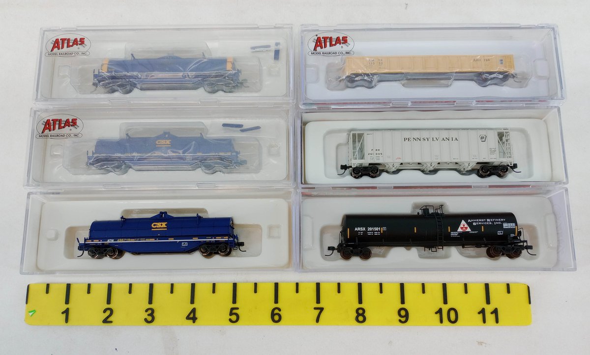 6 ATLAS N SCALE CSX, AMTRAK, PENNSYLVANIA & ARSX FREIGHT CARS, 6 OBS  INV 263332044