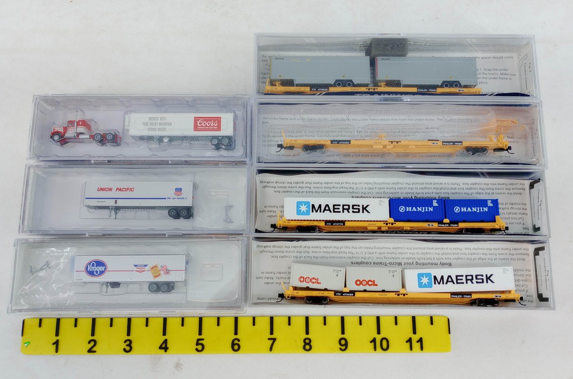 7 TRAINWORX N SCALE TRAILER TRAIN FLAT CARS, TRUCK & TRAILERS, 7 OBS  INV 263332048