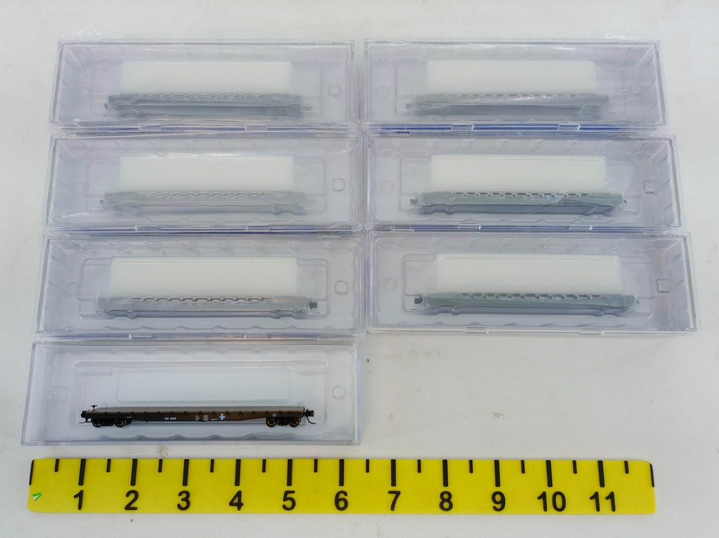 7 WHEELS OF TIME N SCALE BOSTON & MAINE & CONRAIL 53'-6" FLATCARS, 7 OBS  INV 263332057