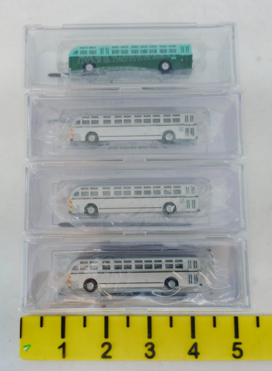 4 WHEELS OF TIME N SCALE 90716 & 90502 NYC TA BUSES, 4 OBS  INV 263332059