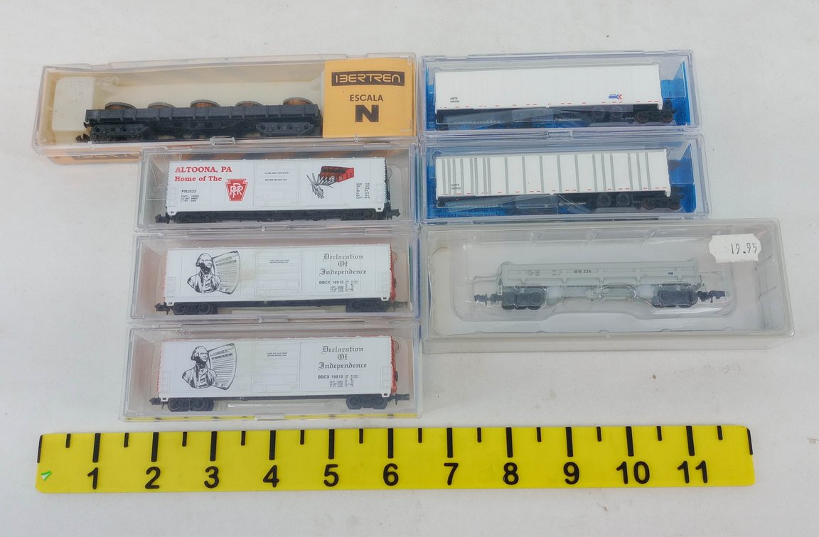 ASSORTED N SCALE BEVERLY, WALTHERS, DELUXE & IBERTREN FREIGHT CARS, 7 OBS  INV 263332068