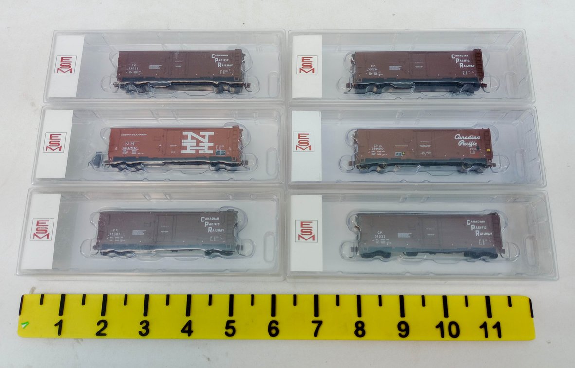 6 EASTERN SEABOARD N SCALE CANADIAN PACIFIC & NEW HAVEN 40FT BOXCARS, 6 OBS  INV 263332078