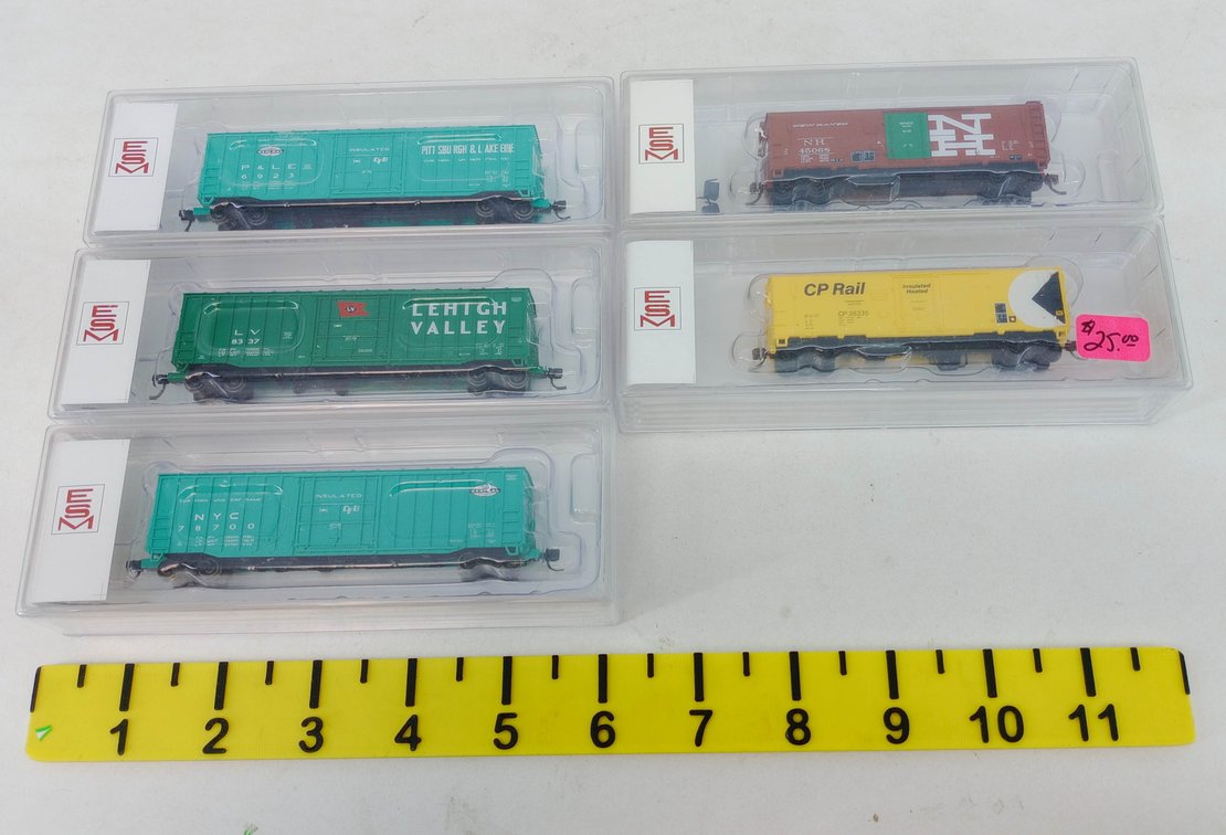5 EASTERN SEABOARD MODELS N SCALE NYC, LV, P&LE, NH & CP RAIL BOXCARS, 5 OBS  INV 263332079