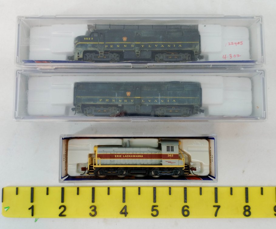 3 N SCALE LOCOMOTIVES, ERIE LACKAWANNA SW9 7514 & 2 PENNSYLVANIA, 3 OBS  INV 263332086