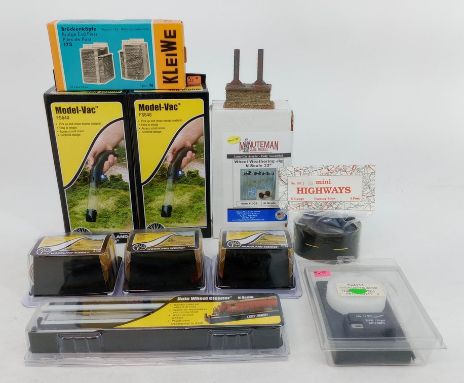 ASSORTED N SCALE WOODLAND SCENICS MODEL-VAC, KLEINE BRIDGE PIERS & TOOLS  INV 263332097
