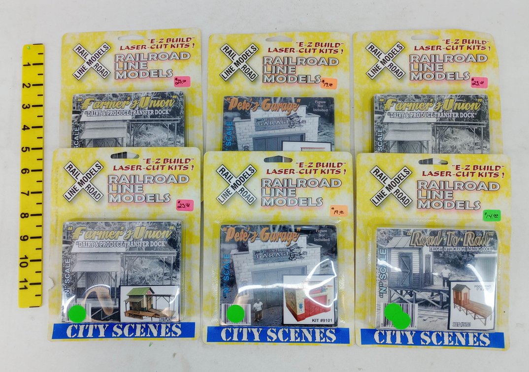 6 RAILROAD LINE MODELS N SCALE CITY SCENES BUILDING KITS, 6 OBS NNC  INV 263332109