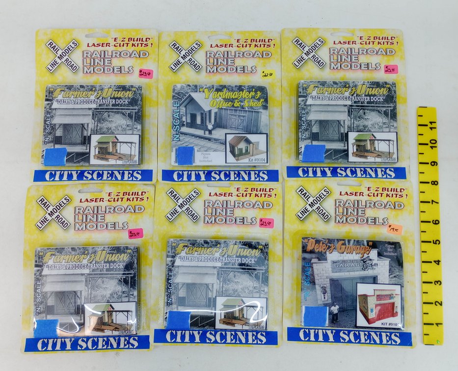 6 RAILROAD LINE MODELS N SCALE CITY SCENES LASER-CUT BUILDING KITS, 6 OBS NNC  INV 263332112