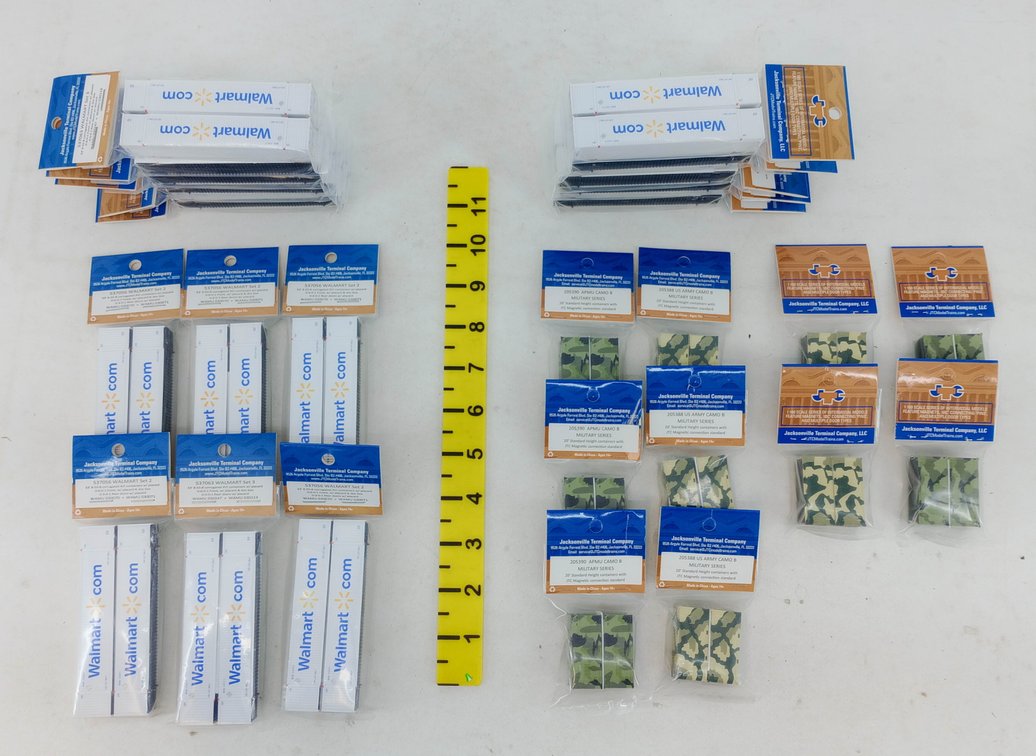 ASSORTED JTC N SCALE WALMART & CAMO CONTAINERS, SOME OBS  INV 263332115