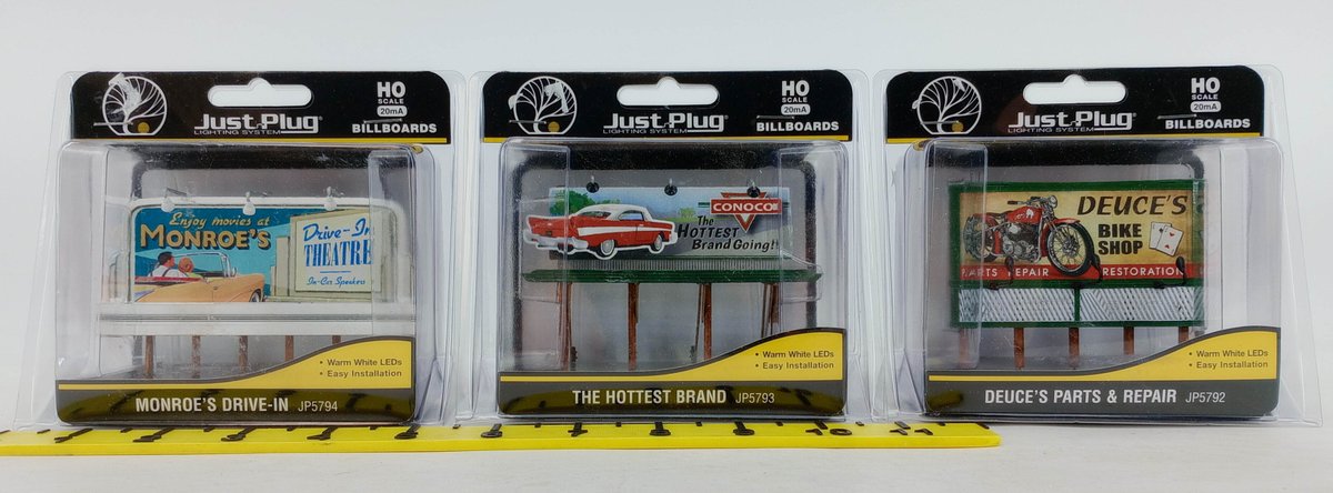 3 WOODLAND SCENICS HO JP5792-JP5794 JUST PLUG LIGHTED BILLBOARDS, 3 OBS  INV 263332117