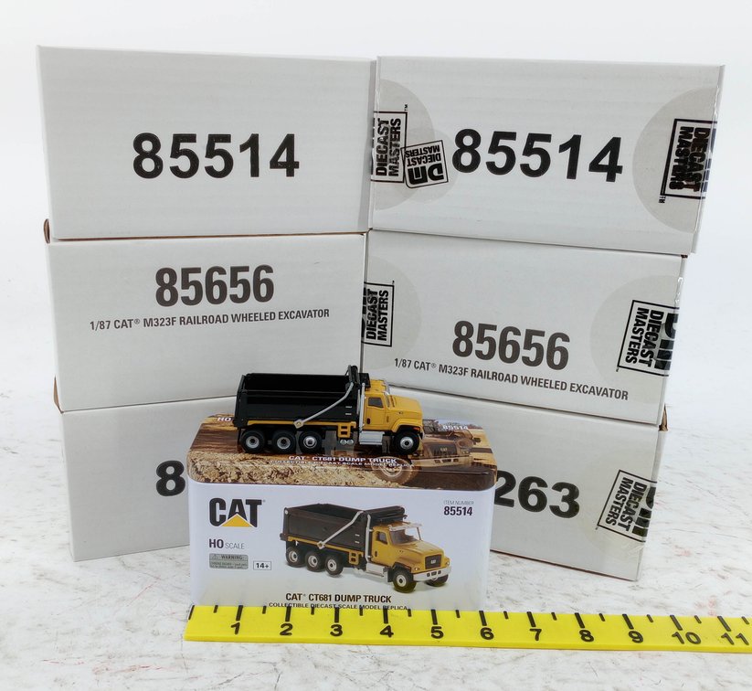 6 DIECAST MASTERS 1/87 CAT CT681 DUMP TRUCK & M323F RAILROAD WHEELED EXCAVATOR HO SCALE 6 OB  INV 263332151
