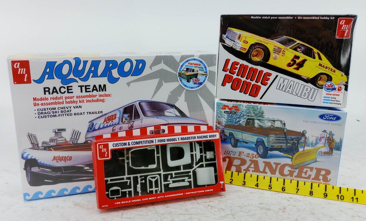 4 AMT & MOEBIUS MODEL KITS AQUAROD RACE TEAM LENNIE POND MALIBU 1972 F-250 RANGER & MODEL T BODY 4 OB  INV 263332152