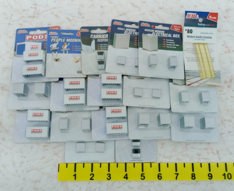 ASSORTED BLMA N SCALE PODS CONTAINERS, ELECTRICAL BOXES & ACCESSORIES, SOME OBS  INV 263332159