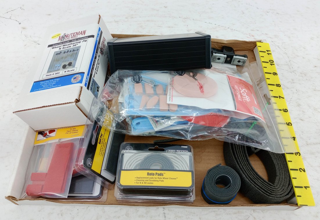 ASSORTED N SCALE TRACK CLEANING SUPPLIES, MINUTEMAN JIG, PROSES, WOODLAND SCENICS  INV 263332167