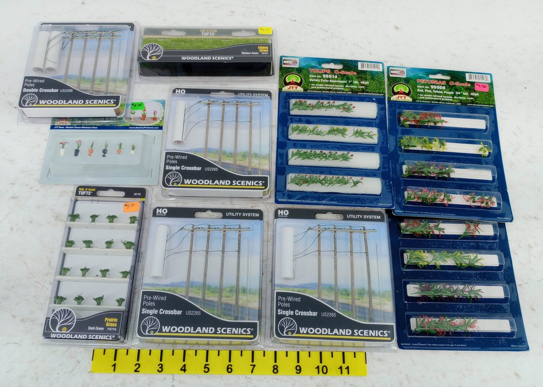 ASSORTED WOODLAND SCENICS & JTT HO SCENERY POLES, TUFTS, FLOWERS SOME OBS  INV 263332192