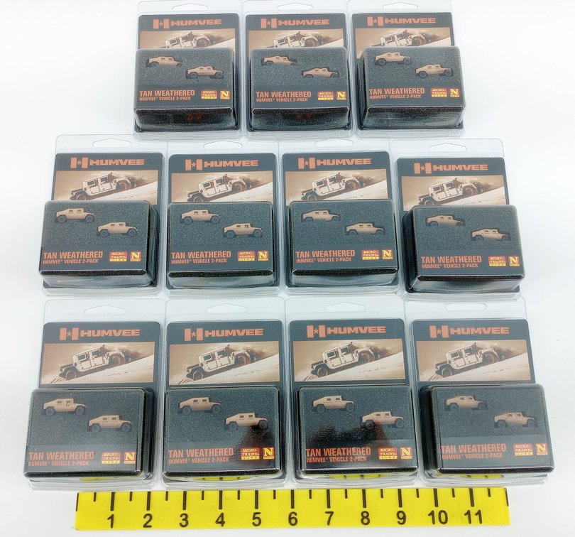 MICRO-TRAINS N SCALE TAN WEATHERED HUMVEE VEHICLE 2-PACKS, 11 OBS  INV 263332200