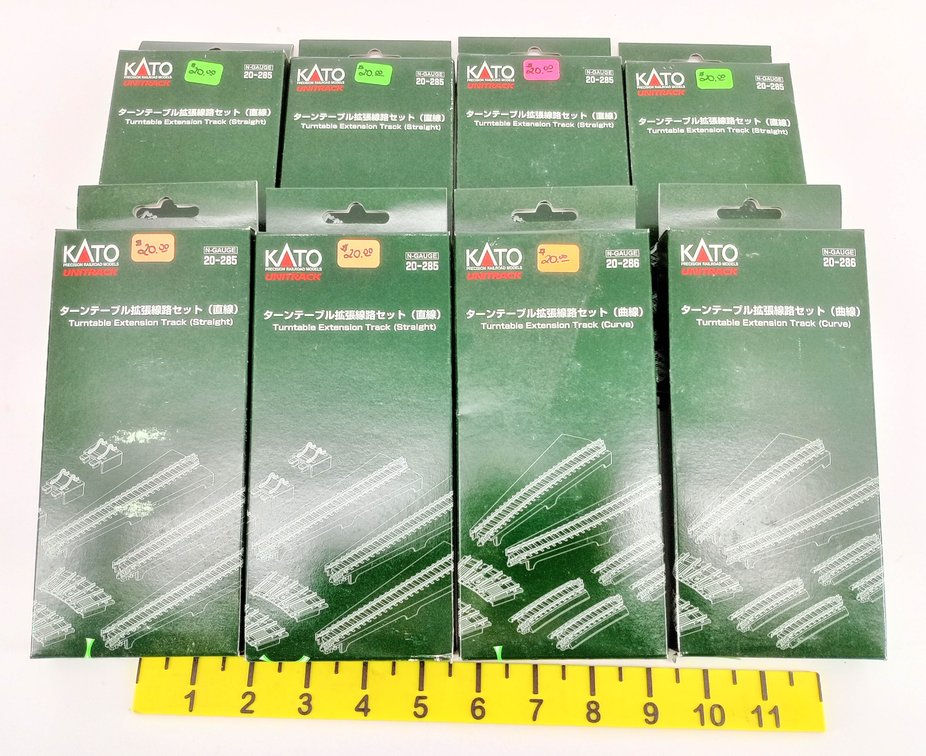 8 KATO N GAUGE UNITRACK 20-285 & 20-286 TURNTABLE EXTENSION TRACKS, 8 OBS  INV 263332216