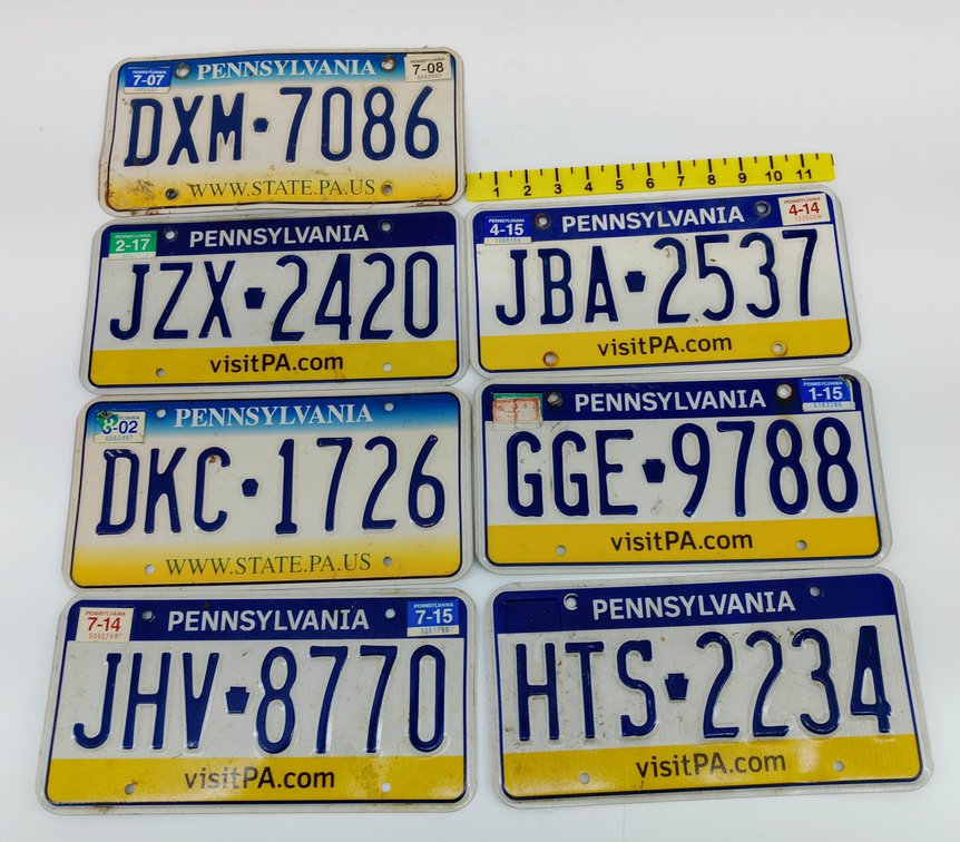 7 PENNSYLVANIA LICENSE PLATES DXM7086 JZX2420 JBA2537 DKC1726 GGE9788 JHV8770 HTS2234  INV 260350025