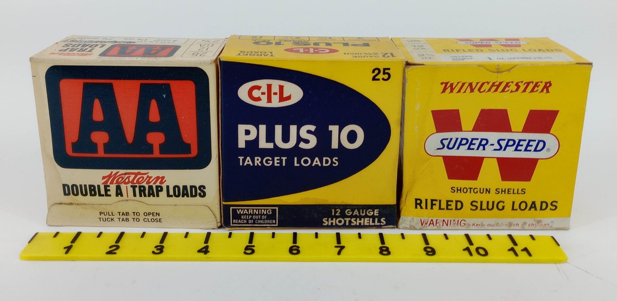 3 BOXES 12 GAUGE SHOTSHELLS WESTERN AA TRAP LOADS C-I-L PLUS 10 & WINCHESTER SUPER-SPEED RIFLED SLUG 3 OB NOT ALL FULL  INV 260350031
