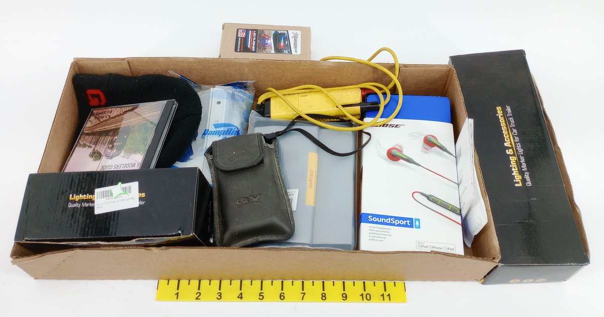 ASSORTED TOOLS & ELECTRONICS BOSE SOUNDSPORT EARBUDS CASIO CASE LED TRAILER LIGHT BARS LED FLASHER BEANIE SOME OBS INV 263332255