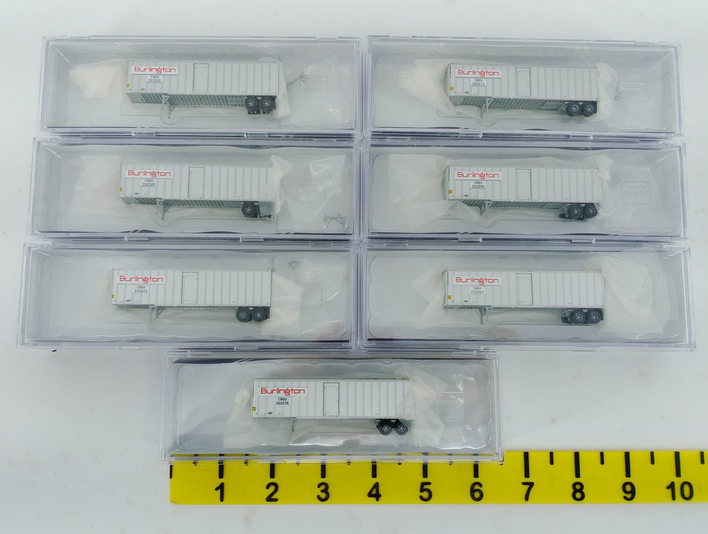 7 N SCALE 40404 BURLINGTON 40' FLEXI-VAN TRAILERS, 7 OBS INV 263332257