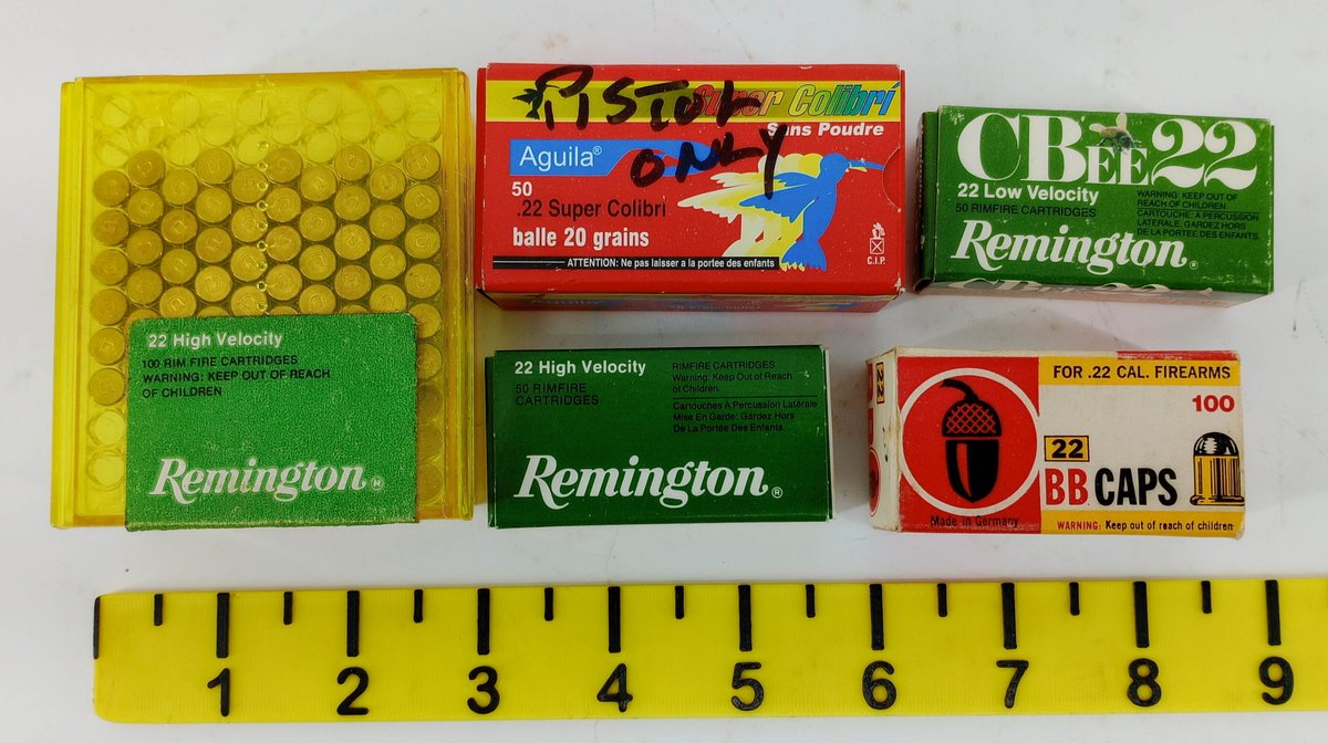 ASSORTED 22 CAL AMMUNITION REMINGTON HIGH VELOCITY CBEE AGUILA SUPER COLIBRI BB CAPS 22 SHORT & LONG RIFLE SOME OBS NNC  INV 260350040