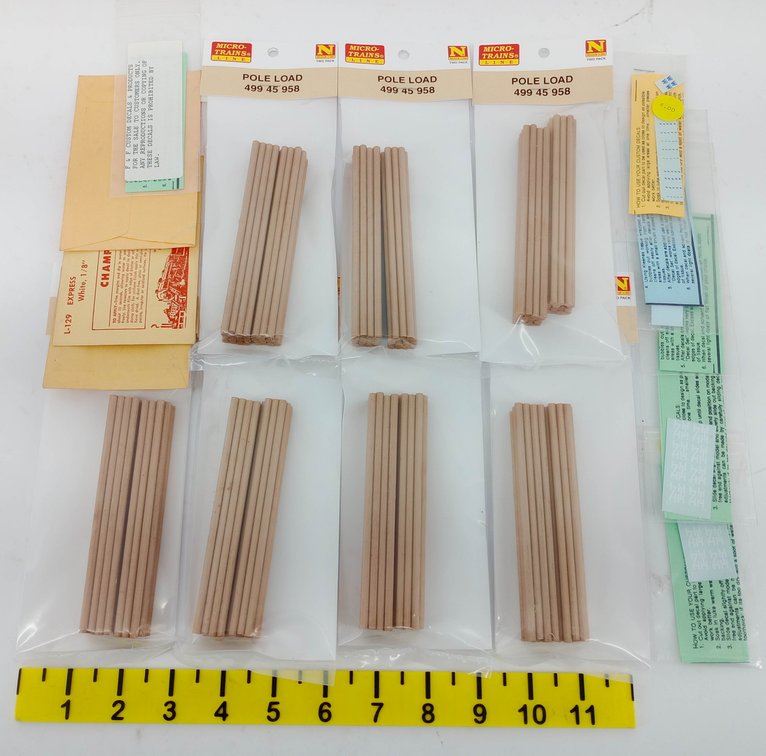 7 MICRO-TRAINS 499 45 958 N SCALE POLE LOAD PACKS W/ F&F CUSTOM DECALSS, OBS INV 263332258