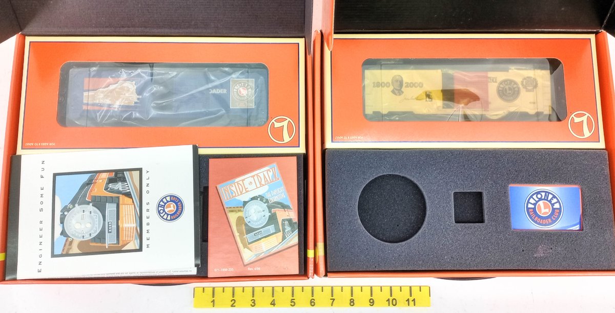 2 LIONEL O GAUGE RAILROADER CLUB 6-19978 & 6-19991 BOXCARS, 2 OBS  INV 263390191