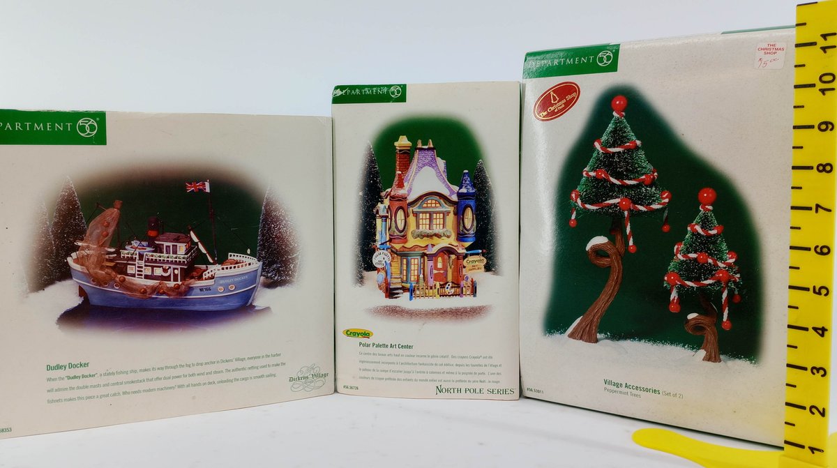 3 DEPARTMENT 56 DUDLEY DOCKER SHIP POLAR PALETTE ART CENTER & PEPPERMINT TREES SET OF 2, 3 OB  INV 263390206