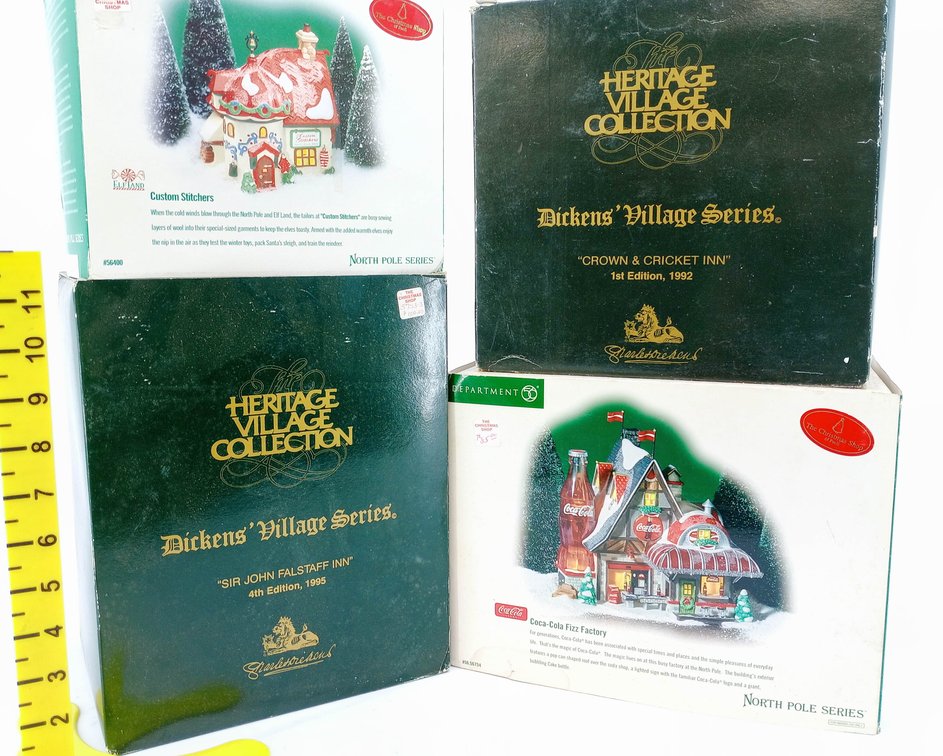 4 DEPARTMENT 56 LIGHTED VILLAGE HOUSES COCA-COLA FIZZ FACTORY CUSTOM STITCHERS CROWN & CRICKET FALSTAFF INN 4 OB  INV 263390211