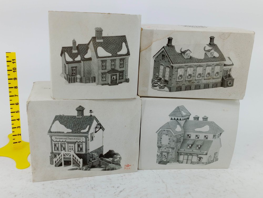 4 DEPT 56 HERITAGE VILLAGE NEW ENGLAND PORCELAIN BUILDINGS TOWN HALL FARM HOUSE & MORE 4 OB  INV 263390224